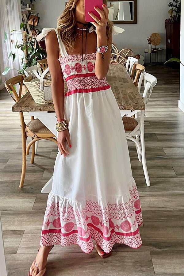 Verina | Women's Smocked Square Neck Boho Maxi Dress