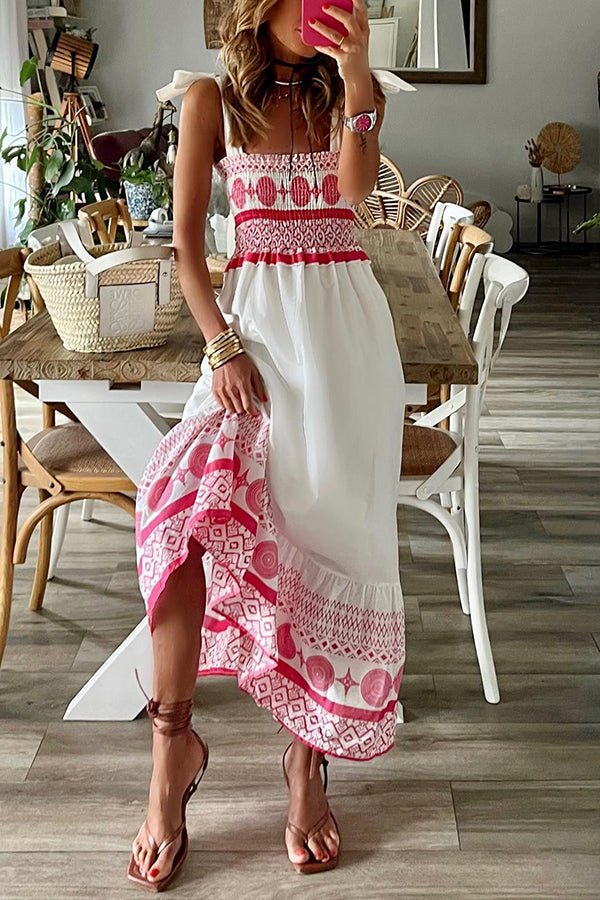 Verina | Women's Smocked Square Neck Boho Maxi Dress