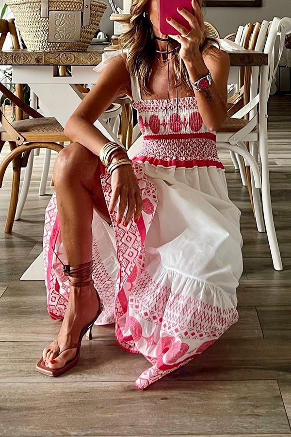 Verina | Women's Smocked Square Neck Boho Maxi Dress