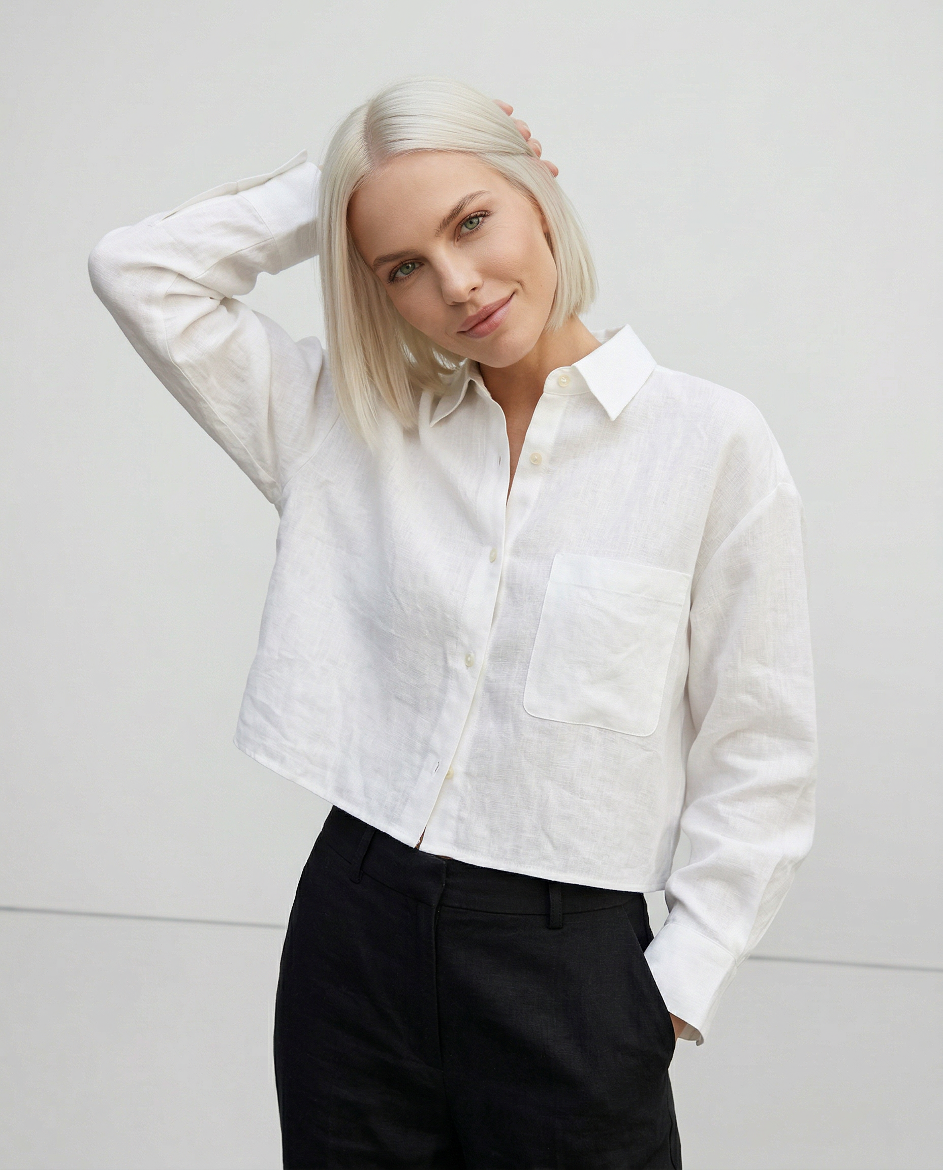 Verity | Women's Cropped Oversized Long Sleeve Button-Down Shirt