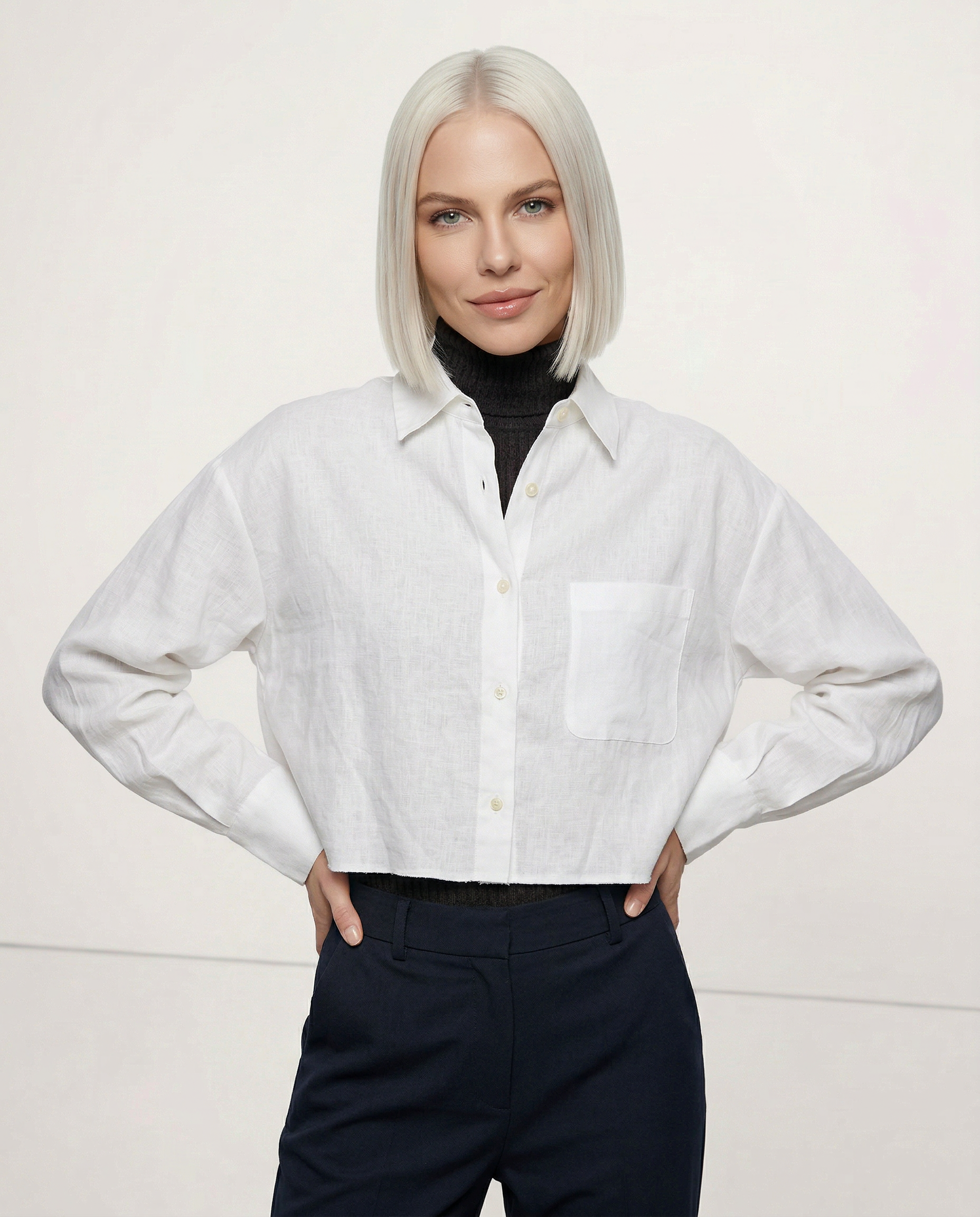Verity | Women's Cropped Oversized Long Sleeve Button-Down Shirt