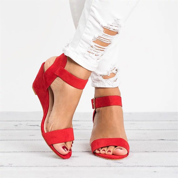 Scarlett | Women's Black Synthetic Wedge Ankle Strap Sandals