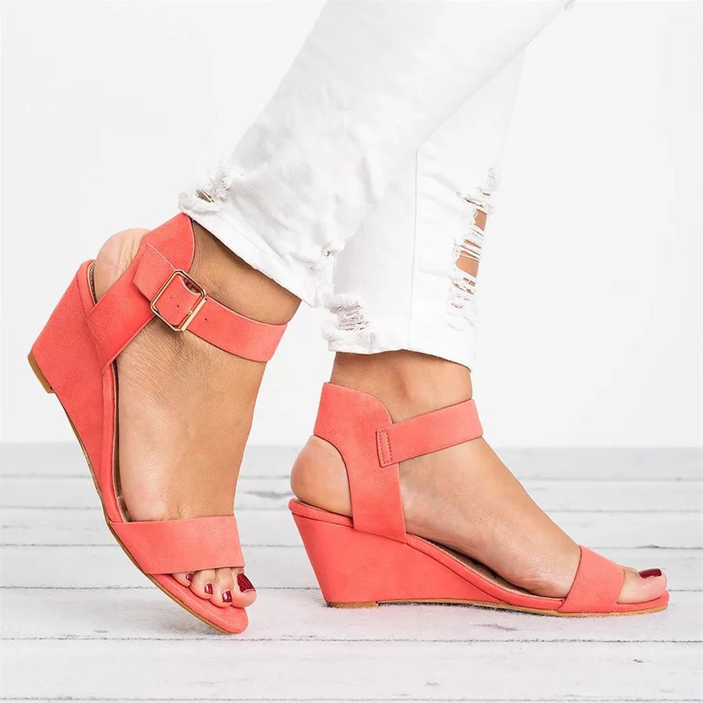 Scarlett | Women's Black Synthetic Wedge Ankle Strap Sandals