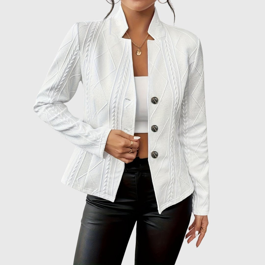 Cable-knit textured blazer jacket in white