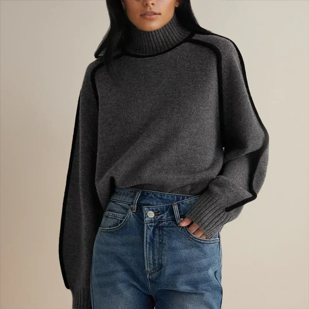 Beatrix turtleneck knit sweater - Gray detail