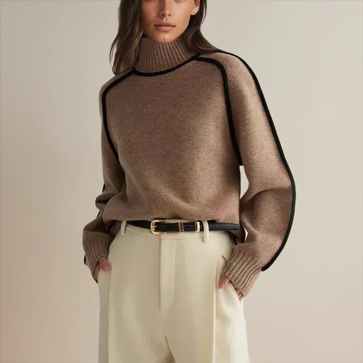 Beatrix turtleneck knit sweater - Brown detail