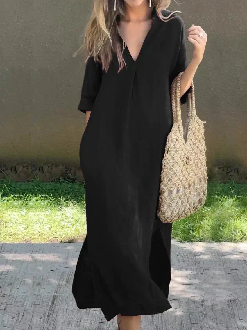 Annelise linen blend maxi dress in black
