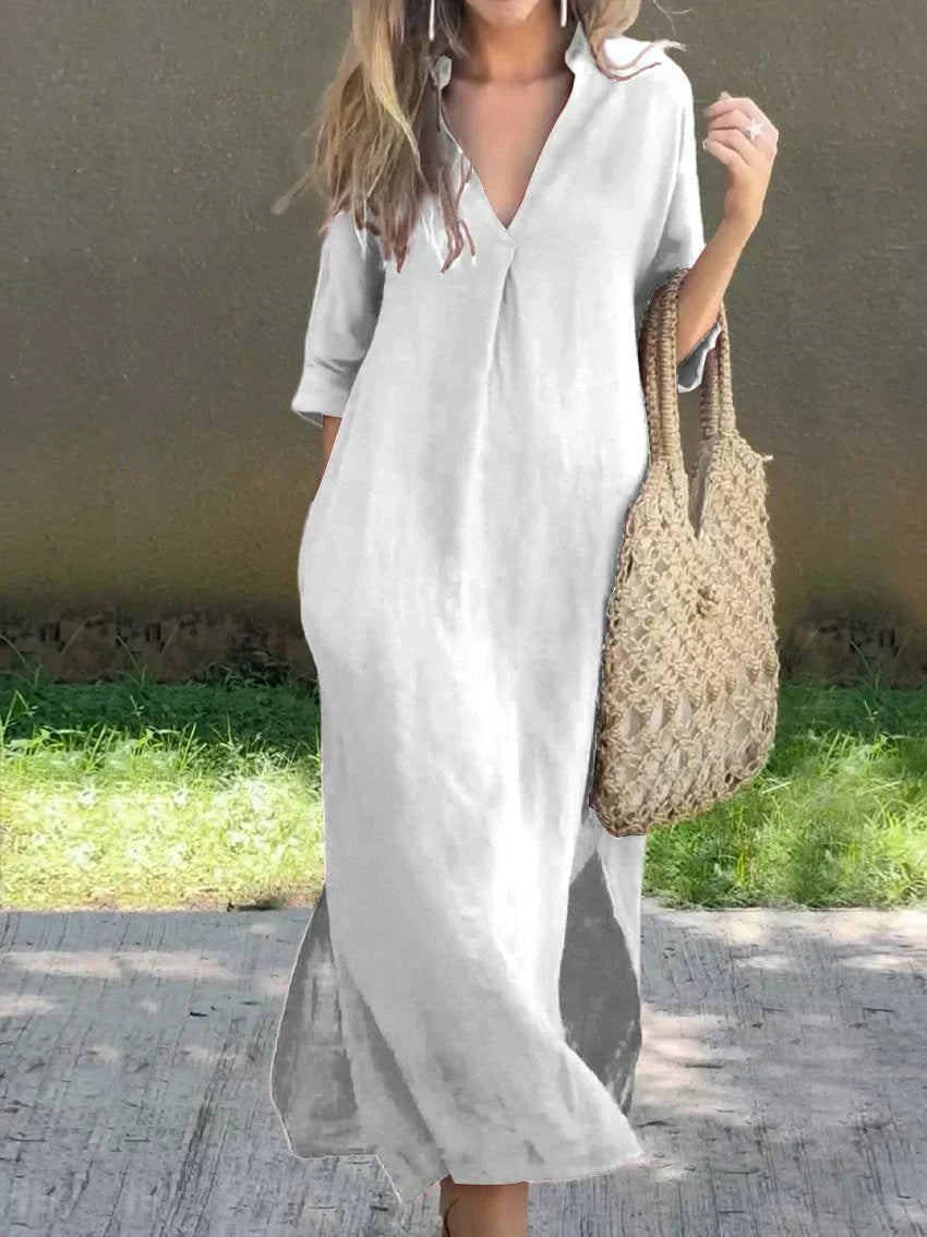 Annelise linen blend maxi dress in white