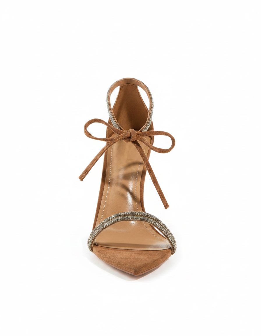 Yarrow | Women's Rhinestone Strap Heeled Sandals in Brown
