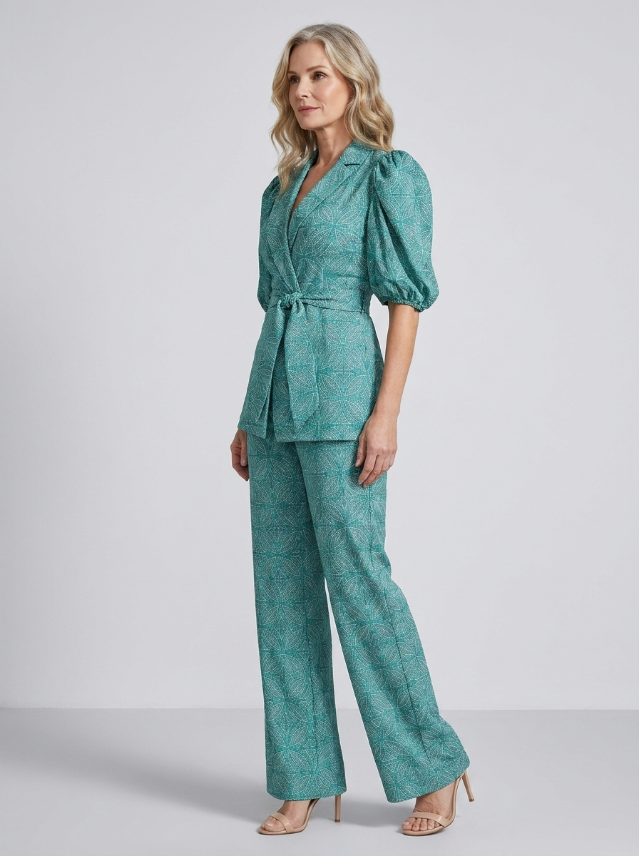 Woman wearing Zella green two piece set three quarter view